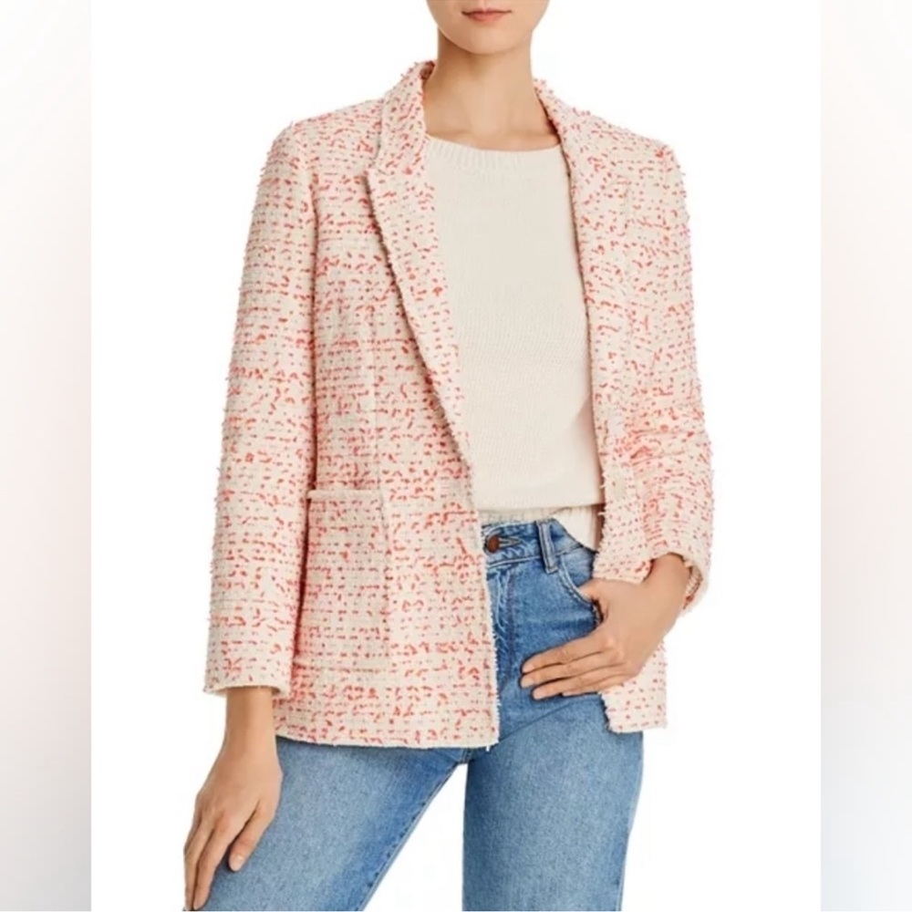 Rebecca Taylor Pink and Cream Bouclé Beckie Blazer with Notched Lapels